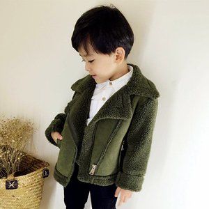 Boy Green Faux Fur Shearling Moto Jacket Size 4T